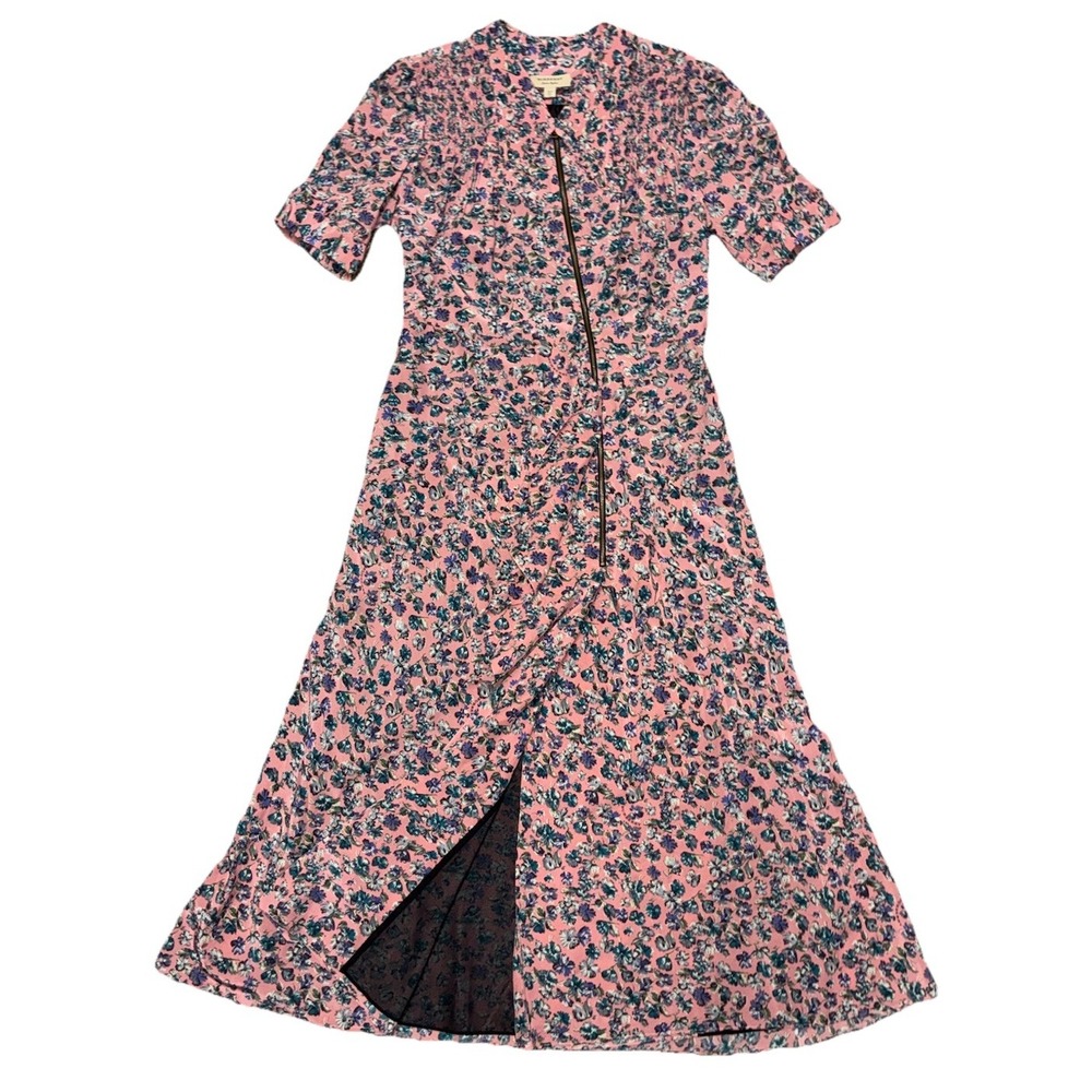 Burberry Dress Women's 8 Pale Rose Silk Floral Midi Boho Cottagecore Prairie NEW - Picture 1 of 16